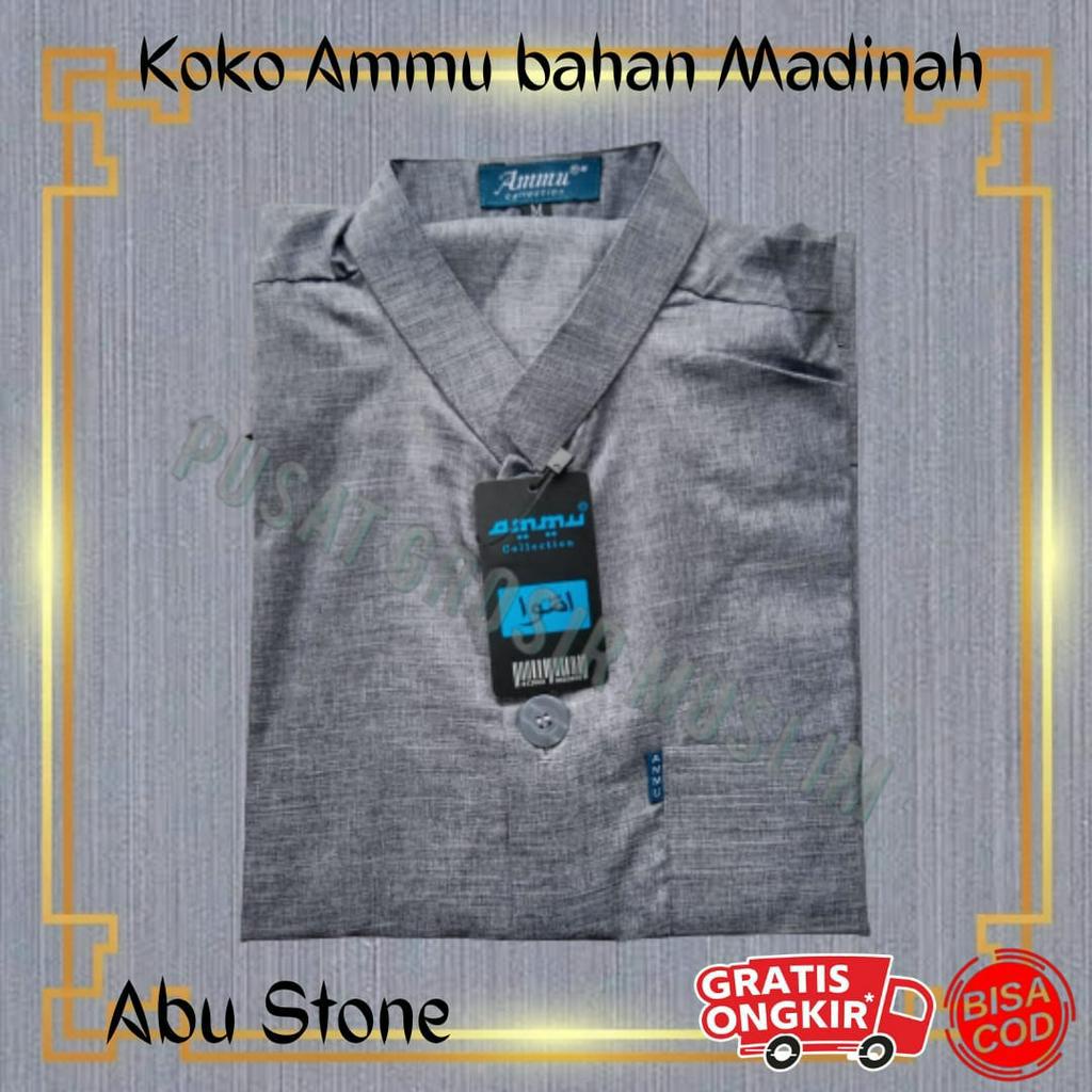 Promo Baju Koko Ammu Bahan Madinah Abu stone  Premium Class Limited Edition