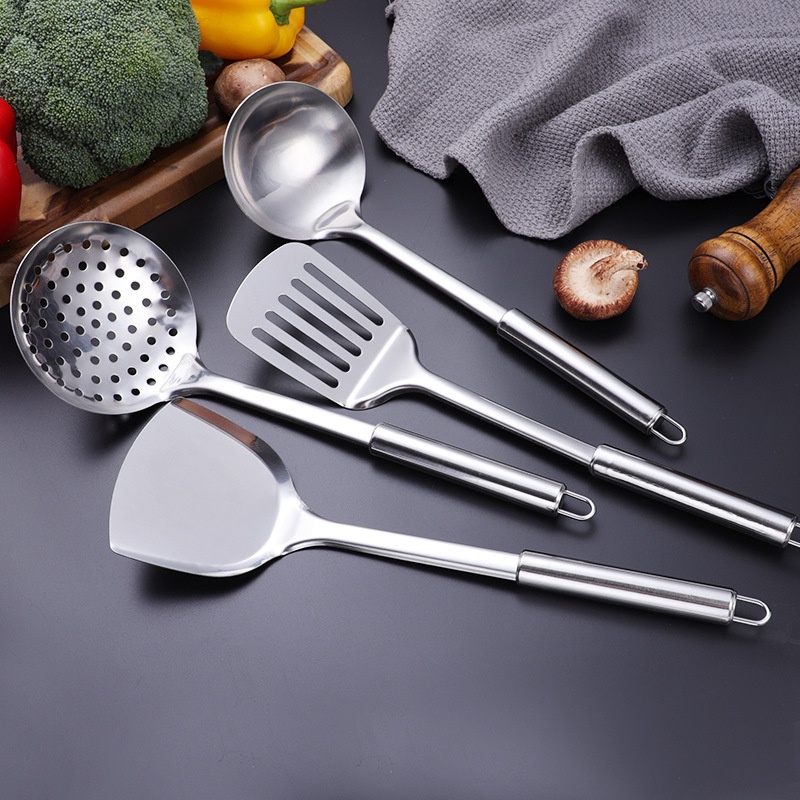 Kitchen Ware Set 4 In 1 Stainless Quality / Spatula Stainless / Pembalik Stainless / Centong Stainless / Sodet Stainless Steel Spatula Sutil Susuk Penggorengan Centong Sayur Irus Sendok Goreng Tebal Anti Panas / Spatula Stainless Steel Sutil Sodet Alat