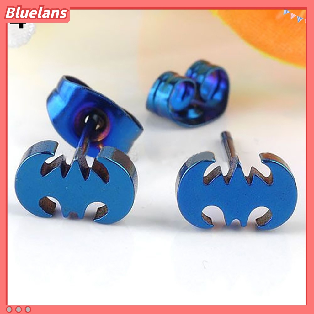 Anting Tusuk Motif Kelelawar Ala Punk Bahan Stainless Steel Untuk Pria / Wanita