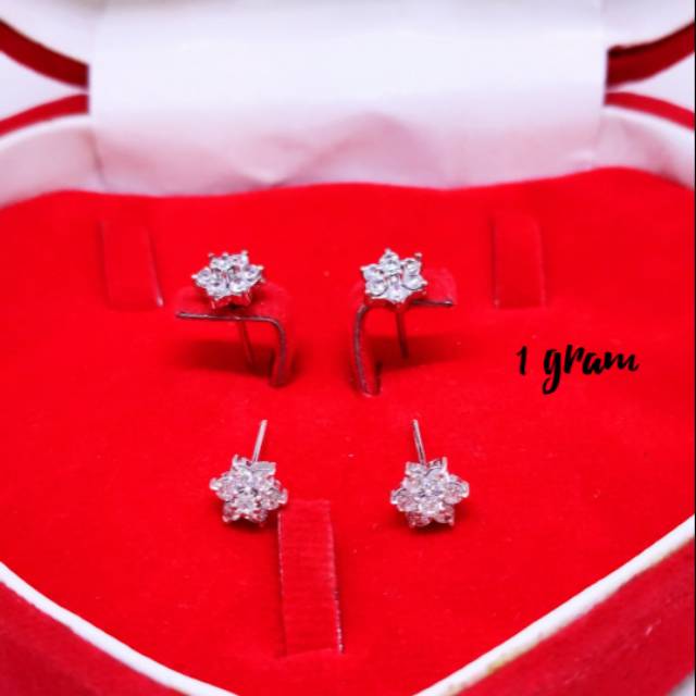 Giwang tusuk bunga remaja/dewasa perak 925 lapisan emas putih