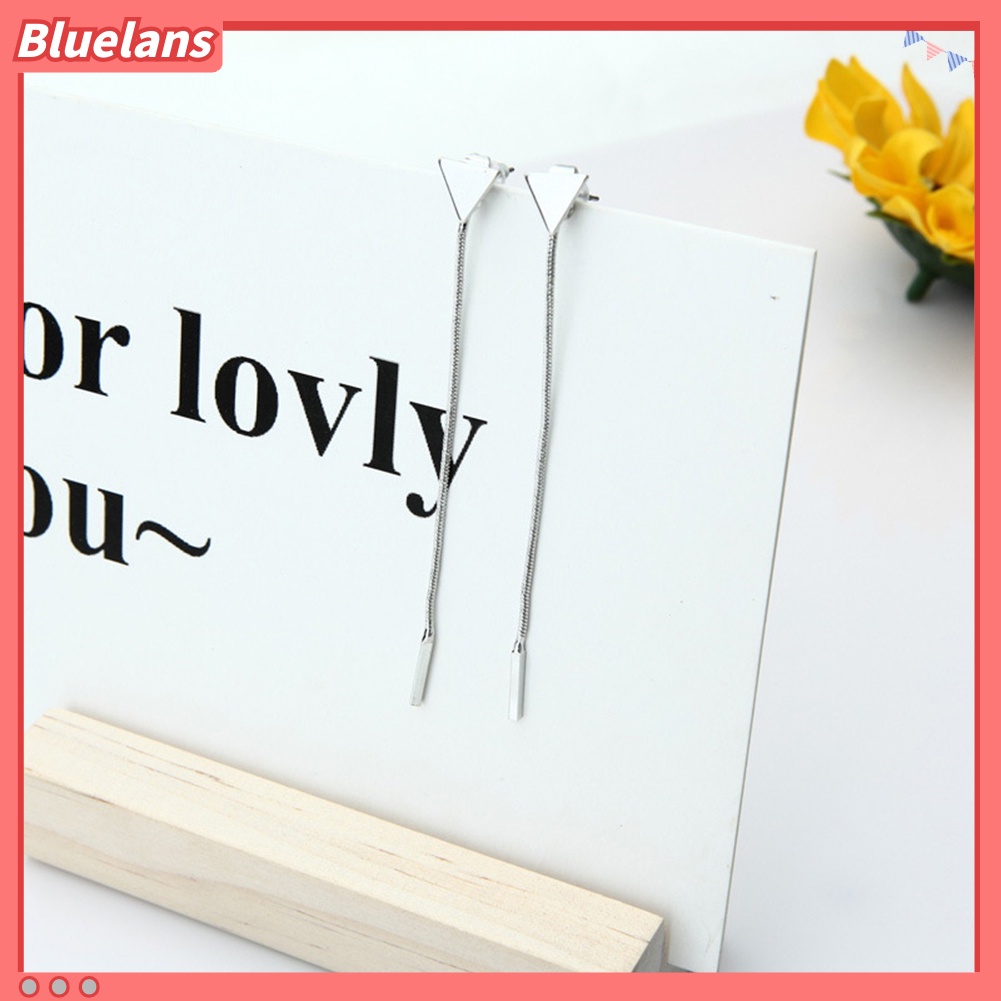 Bluelans Anting Stud Rumbai Panjang Bentuk Segitiga Geometris Untuk Wanita