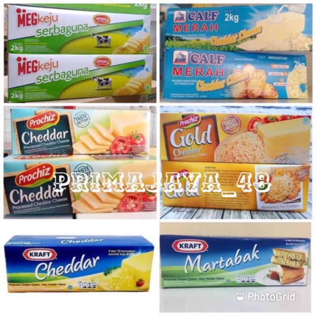 

KEJU BLOK/ CHEDDAR CHEESE (MEG SERBAGUNA,TOPCHIZ, CALF MERAH,PROCHIZ,KRAFT, WINCHEEZ) 2KG