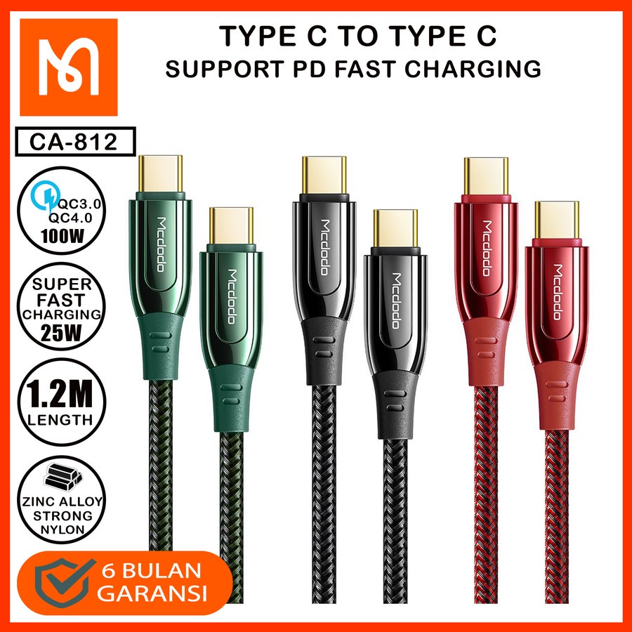 MCDODO CA-812 Kabel Charger Type C To Type C PD FAST Charge 100W QC3.0 Cable Charging USB Type C to Type C Fast Charging