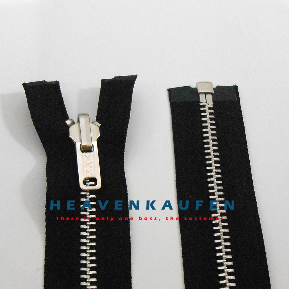 Resleting Zipper YKK 75 cm Daun Hitam Gigi Silver Bolak Balik