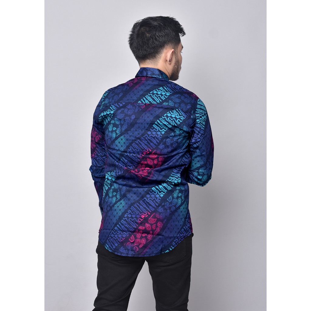 (READY BIG SIZE) Babedo Kemeja Batik Pria Slim Fit Premium Motif Lurik Gradasi Lengan Panjang