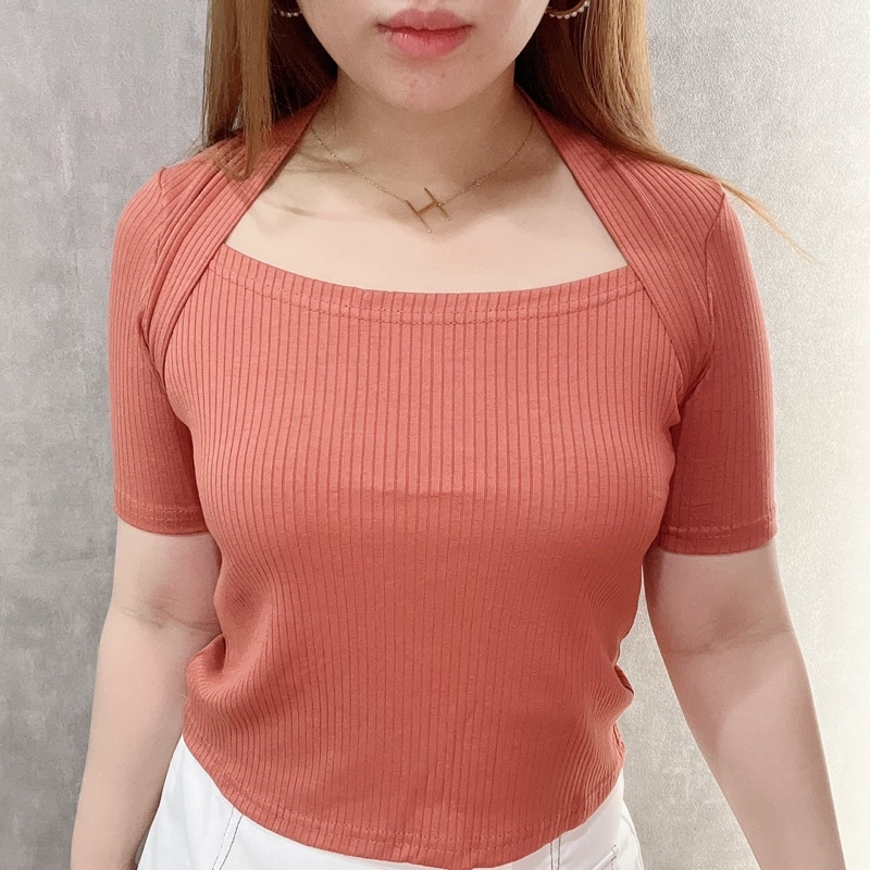 Rib Squareneck Short Sleeve Blouse | Atasan Wanita Korean Fashion | Maimon Grosir