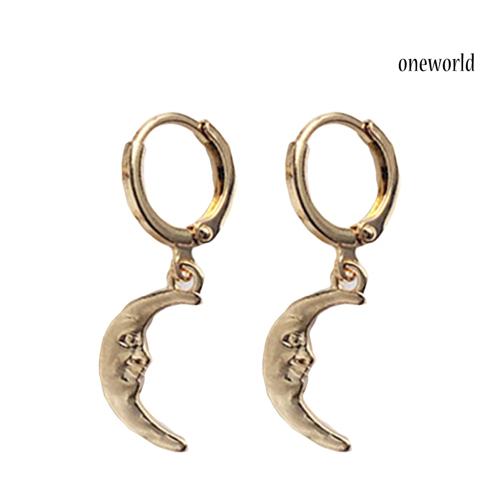 OW# Vintage Women Crescent Moon Key Round Dangle Drop Huggie Earrings Jewelry Gift