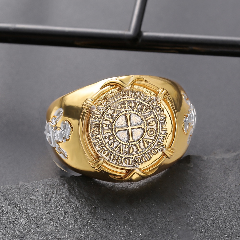 Cincin Crusader 14k Gold Plated Bahan Stainless Untuk Pria