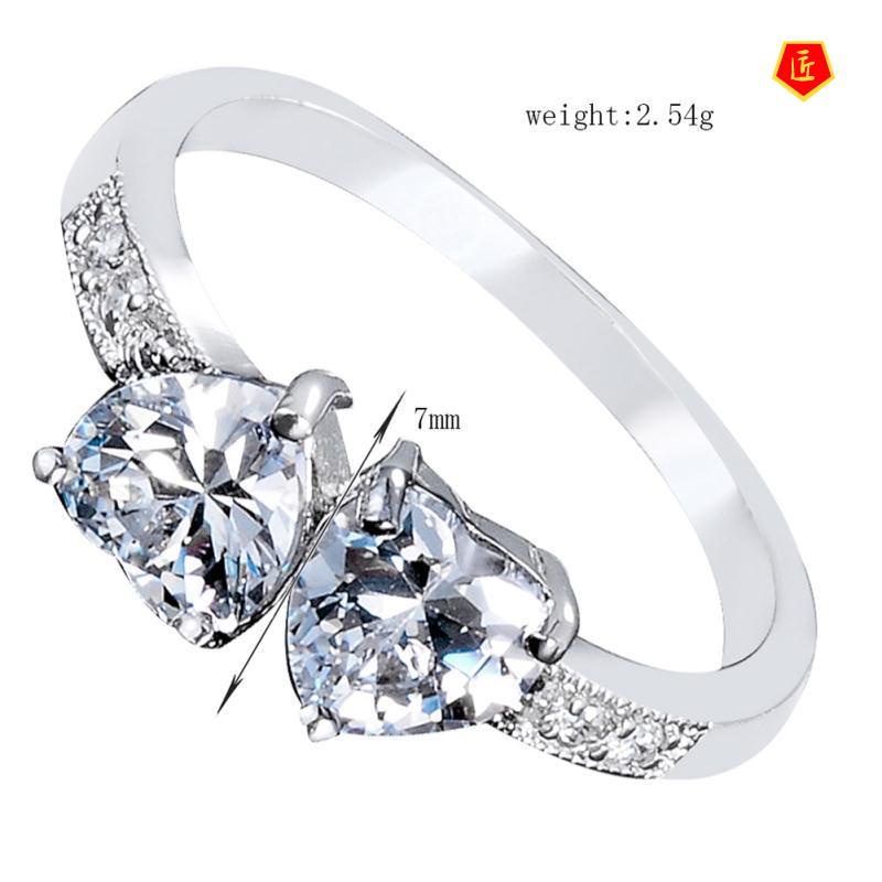 [Ready Stock]Fashion Double Heart-Shaped Moissanite Ring Female