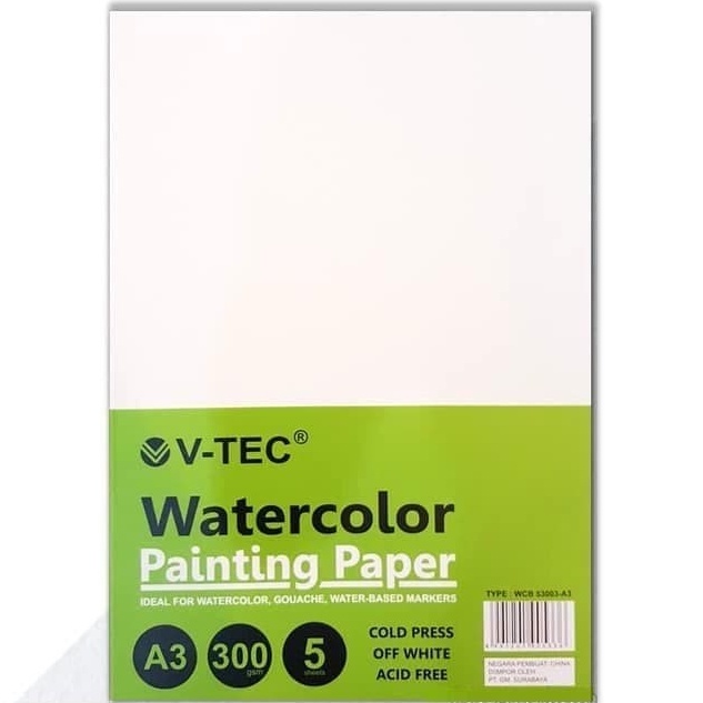 

V-TEC Watercolor Painting Paper / Kertas Cat Air 300gsm A3 A4 A5 A6