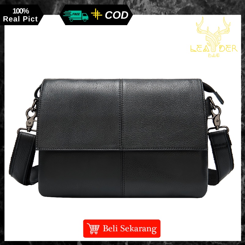 Tas Selempang Kulit Pria Kerja Original Model Terbaru Warna Hitam Dan Coklat Waterproof | Tas Slingbag Messenger Kulit Cowok Ori Distro Keren Anti Air TANGO B51