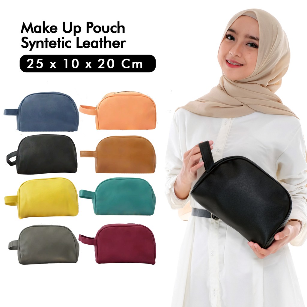 Dompet Kosmetik Wanita pouch Kulit Sintetis Polos tempat Make Up Murah Travel bag Organizer Terbaru