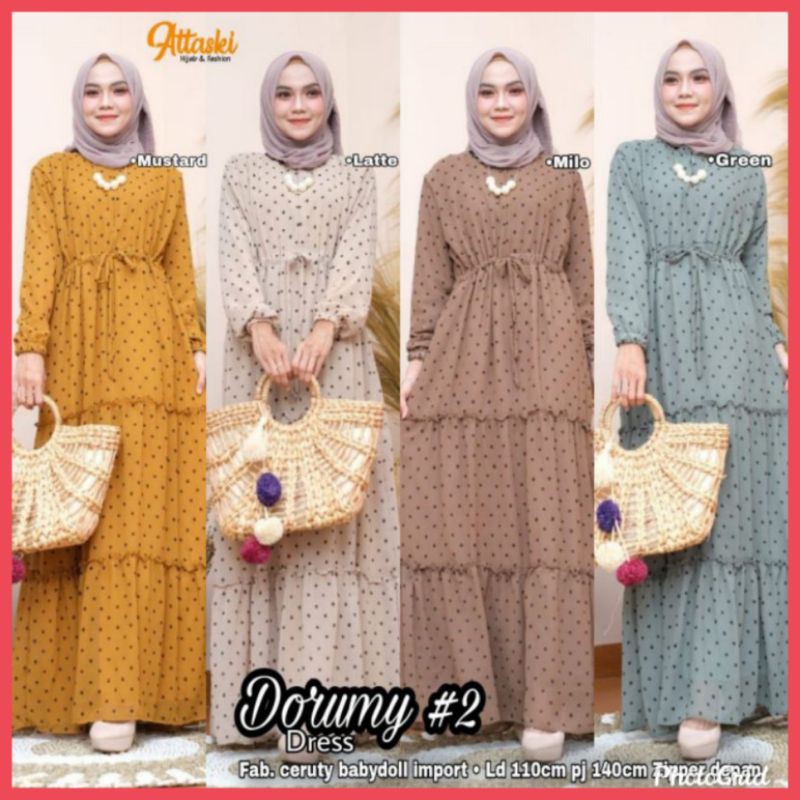 (COD) BAJU PAKAIAN FASHION WANITA CEWE DRESS GAMIS CERUTY BABYDOL PREMIUM MOTIF POLKADOT FULL PURING