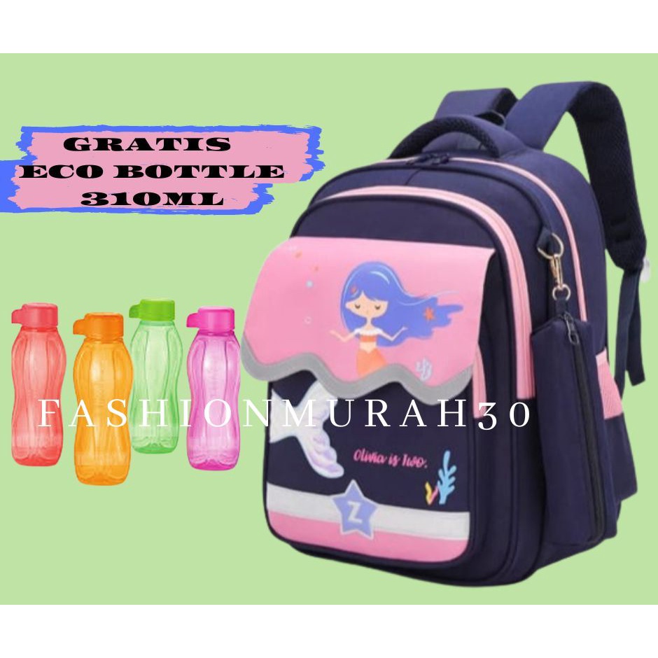 GRATIS BOTOL - Tas ransel sekolah 2in1 MERMAID tas sekolah cewek tas DUYUNG murmer tas traveling