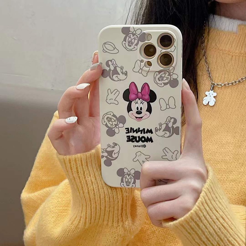 Soft Case Silikon Motif Mickey / Minnie Mouse Untuk Iphone 13 12 11 Pro Max X / Xs Max Xr Se 2020 7 8 Plus