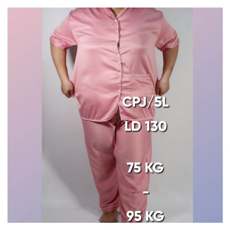 Baju tidur satin polos wanita dewasa setelan celana panjang lengan pendek / Pakaian piyama perempuan