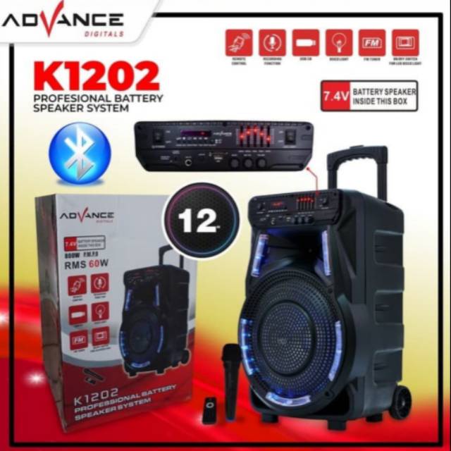 ADVANCE Speaker Portable Bluetooth 12 Inch K1202 / 1 Mic Wireless