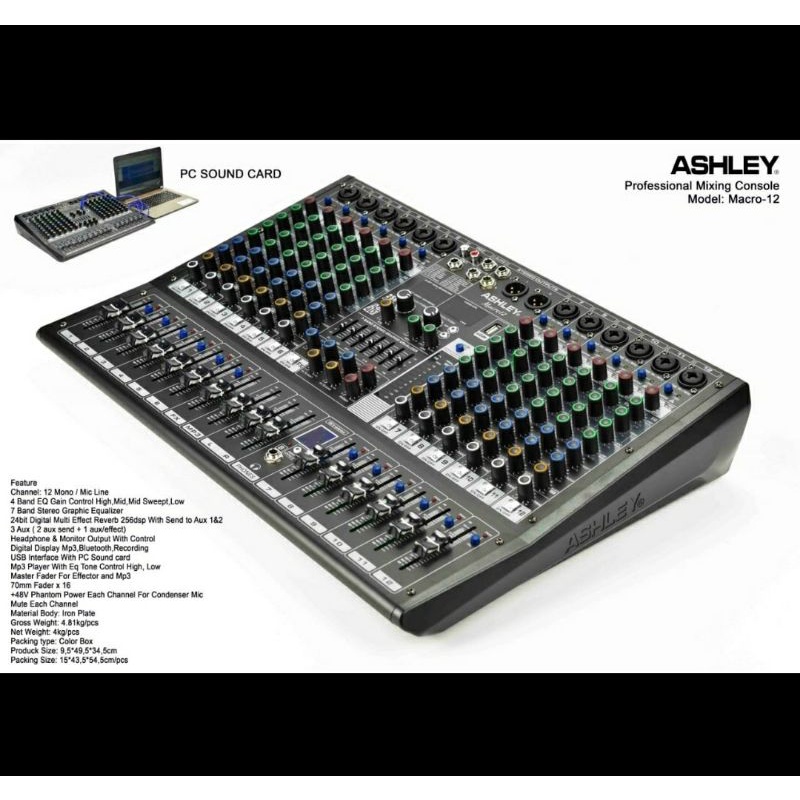 Mixer Audio ASHLEY MACRO12/MACRO 12 12CH USB-BLUETOOTH-SOUNDCARD