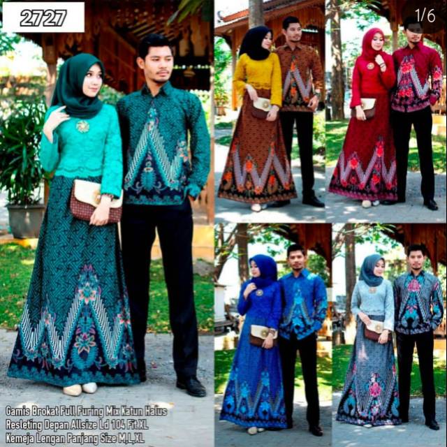 Couple 2727.cowok M L XL.gamis brokat lapis furing allsize LD 104.gedhek tumpal.batik Pekalongan