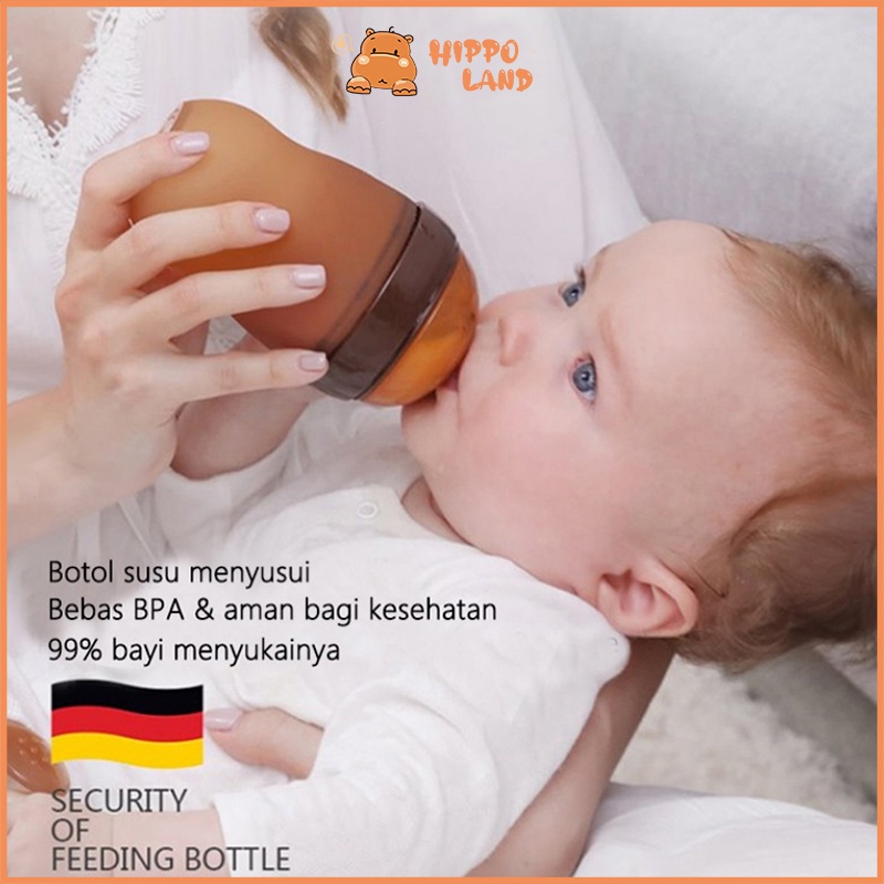 HIPPO LAND PIKO Bello Botol susu bayi Silikon Leher Lebar (WIDE NECK) Warna Coklat 17