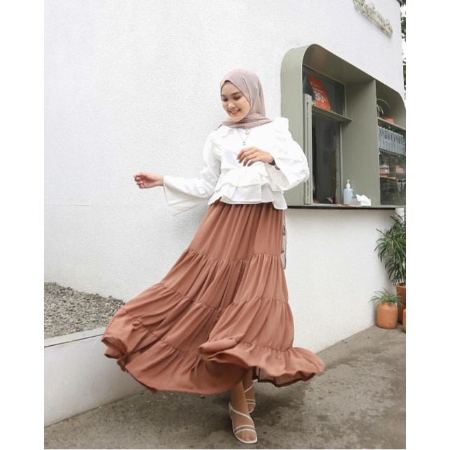 PROMO ROK TUMPUK POLOS//ROK MAXI SUSUN MOSCREPE