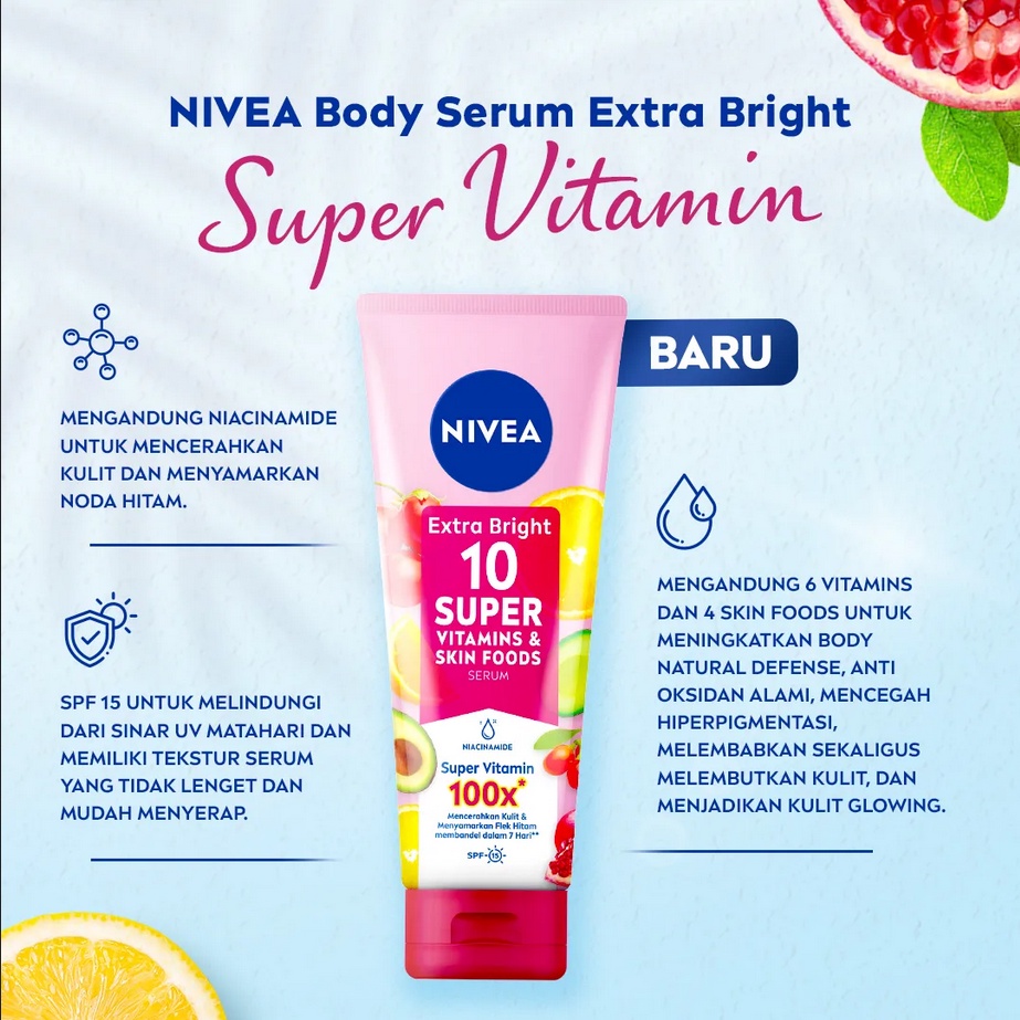 (NEW) Nivea Extra Bright 10 Super Vitamins &amp; Skin Food Serum 180ml