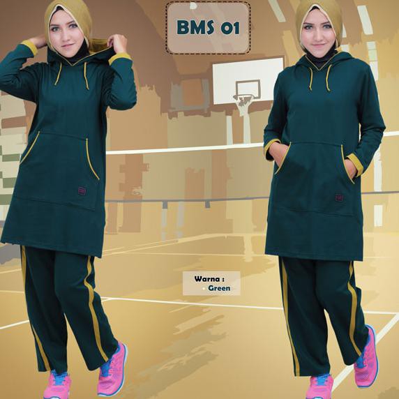 Baju Olahraga Kaos Muslimah Believe BMS 01 Green - Hijau Botol, S