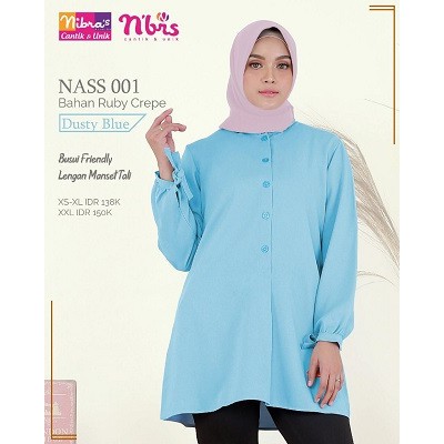 NIBRAS NASS 01 BAHAN RUBY CREPE ATASAN WANITA POLOS BLOUSE MUSLIMAH MODERN TRENDY FASHIONABLE