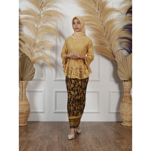 Atasan Kebaya Brokat / brukat Rinjani / kebaya lamaran / kebaya wisuda / kebaya modern PART 1-Gold atasan