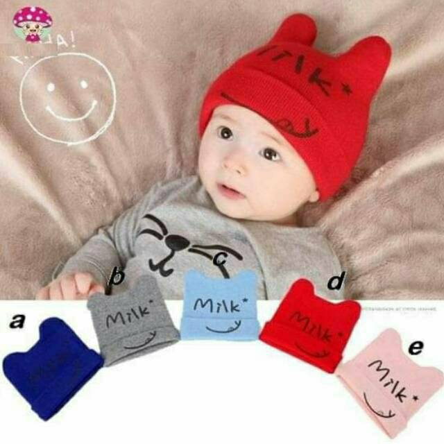 Kupluk Baby Milk/ Topi Bayi Milk/ Topi Bayi Import