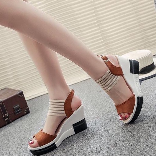 TBIG [COD] Sandal Wedges Tali Slip On Andreanna Wanita Import Korea Style Santai Wanita Sandal Wedges