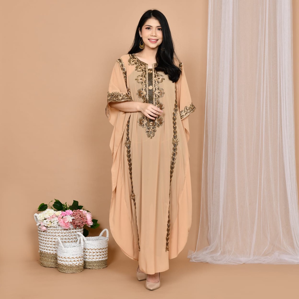 Baju kaftan wanita terbaru  lebaran fullbordir  untuk pesta kondangan seragam pengajian ukuran jumbo