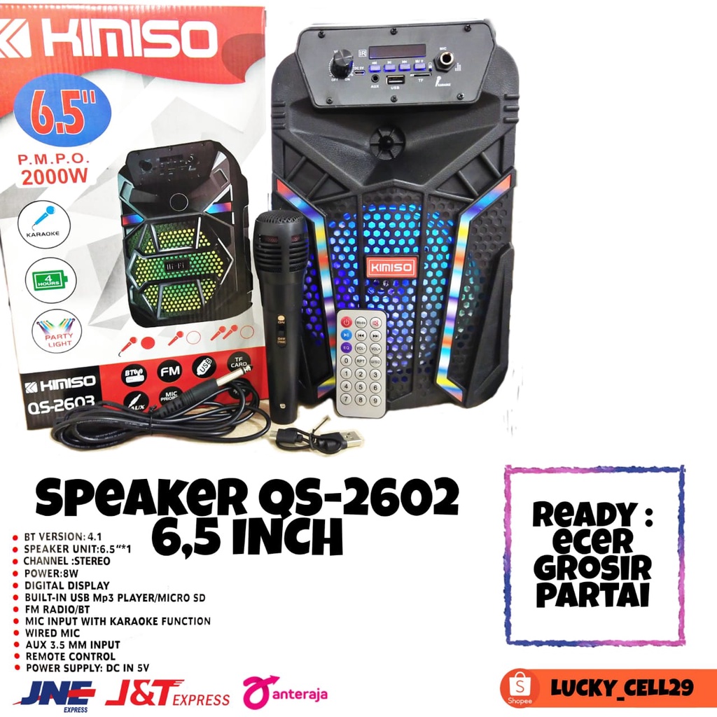 SPEAKER WIRELESS BLUETOOTH PROTABLE 6'5 INCH QS - 2602 PLUS MIC KARAOKE KM2602 TERMURAH