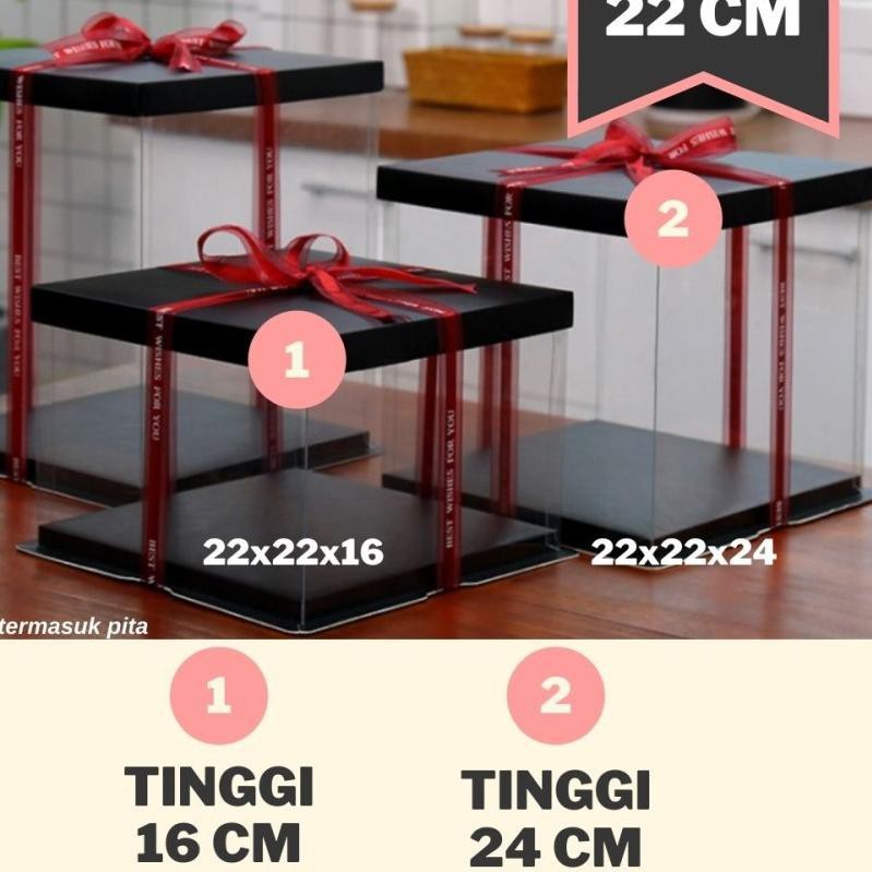 

Paling Laris ✵ Cake Box Mika Dus Kue Kotak Kue 22x22 cm Transparant PET;