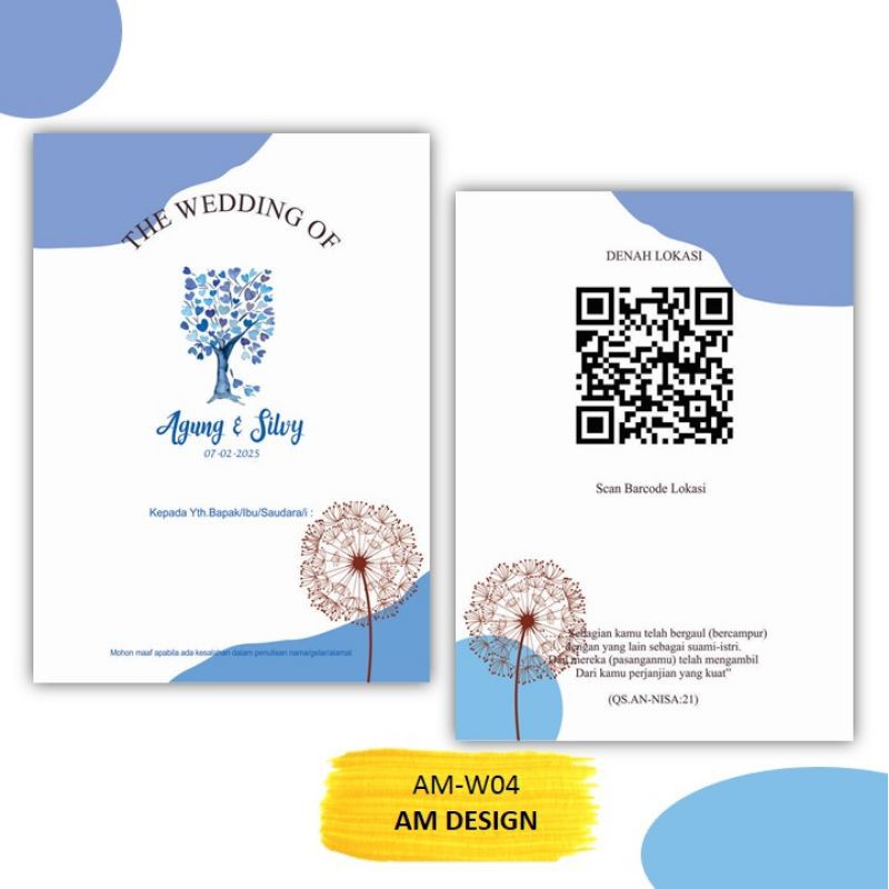 

Undangan Pernikahan Simple Unik Murah Elegan Tema Watercolor Kertas Tebal - AM-W04 New