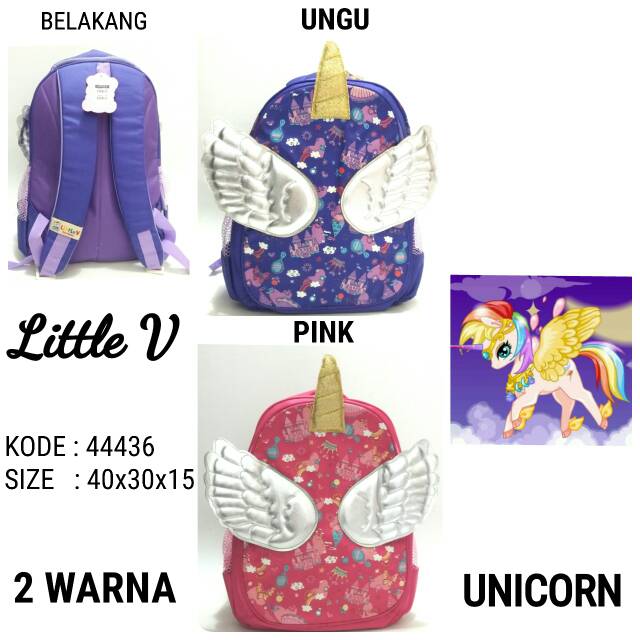 TAS SEKOLAH RANSEL BACKPACK ANAK CEWE LITTLE V 44436 UNICRON MURAH LITTLE BAGS