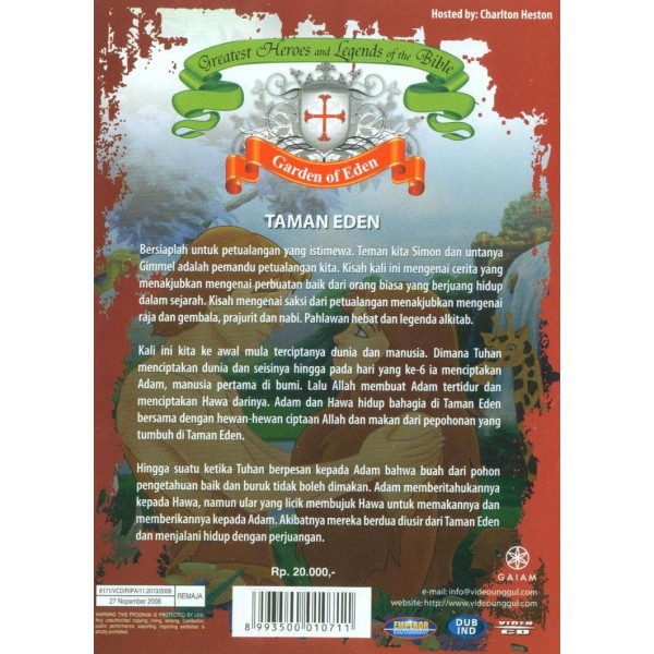 Vcd Original Rohani Anak Kristen The Garden Of Eden The Greatest Heroes Legends Of The Bible