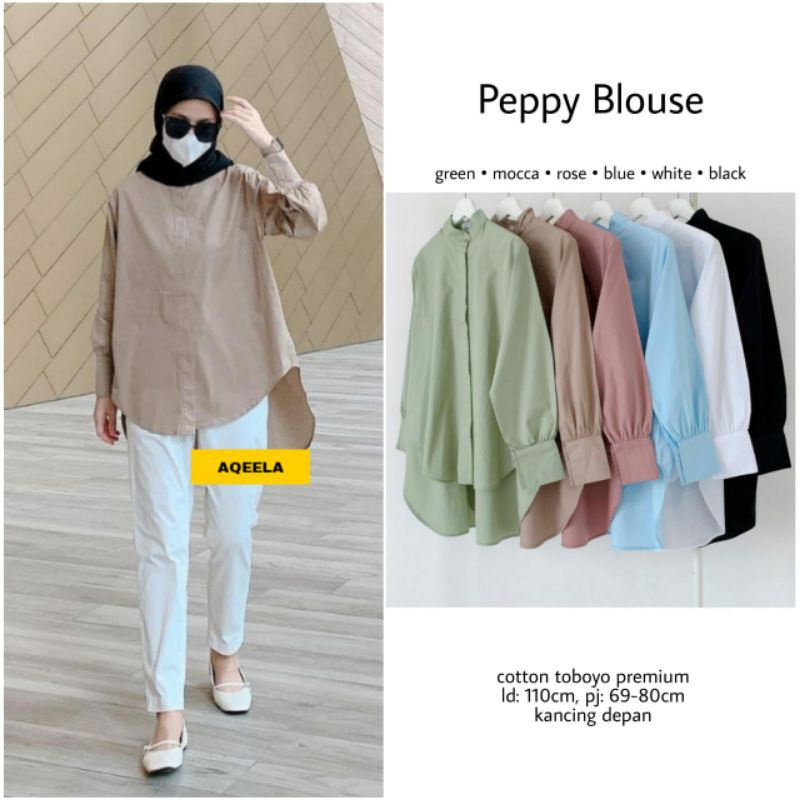 Sage green Peppy Kemeja Blouse Katun toyobo Jumbo ld 110 M-XXL Sage green moca dusty rose Blue Putih