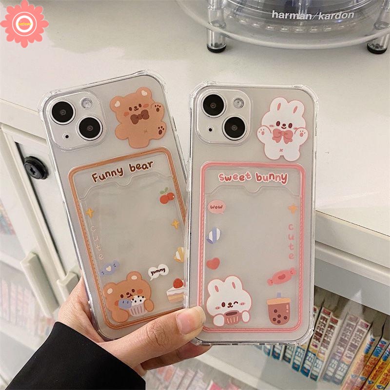 Bening Tempat Kartu Case Redmi A1 10 10c 9 9A 9C NFC Redmi Note 11 10 10s 9 Pro Note9 Mi 12 12x11 Lite POCO X3 Pro NFC POCO M3 Beruang Lucu Sweet Bunny Dompet Slot Soft Cover
