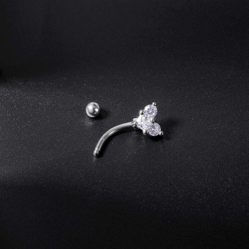 1pc Anting Tindik Bibir / Alis / Tulang Rawan Telinga / Pusar Desain Bunga Kristal Hitam Bahan Stainless Steel