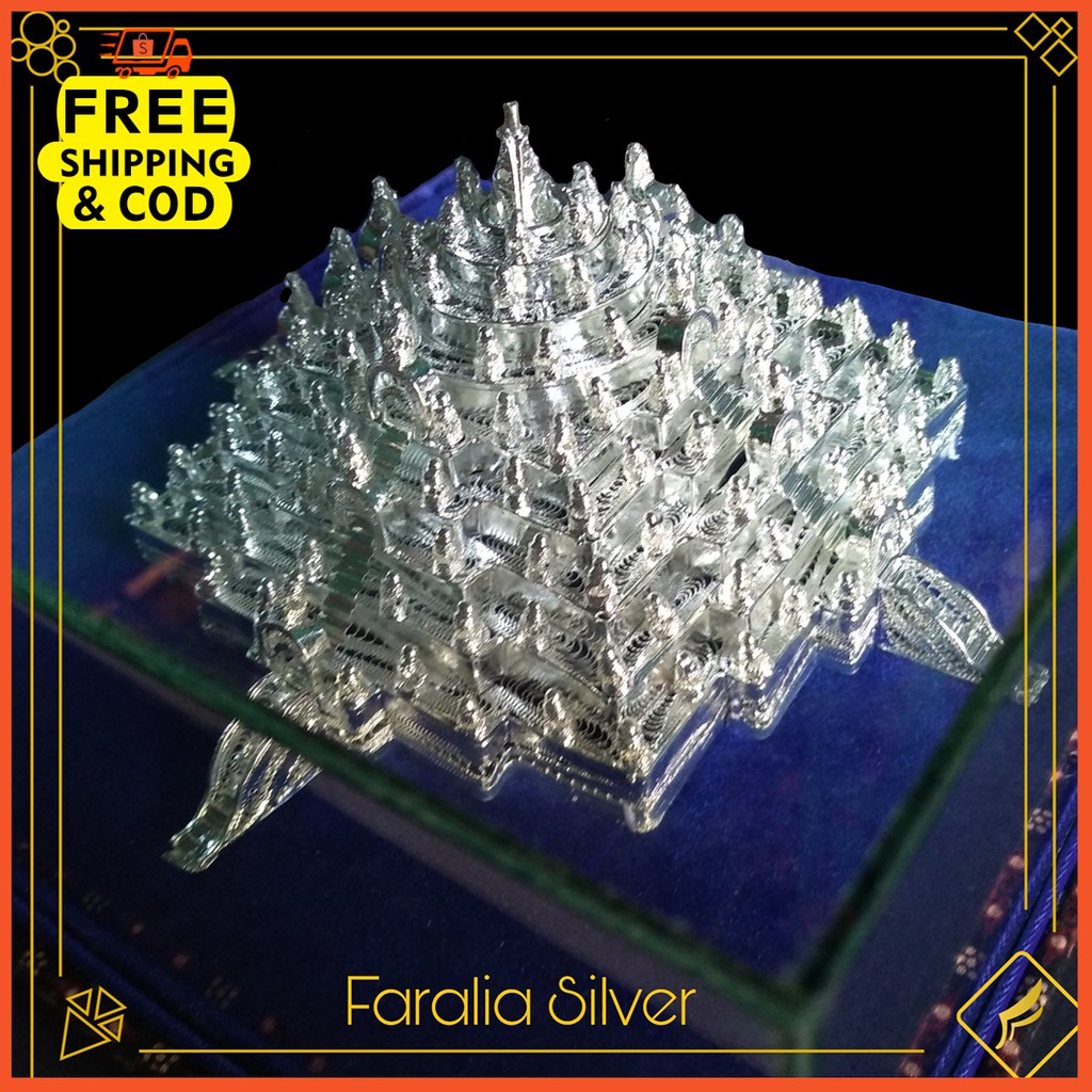 Miniatur Candi Borobudur Silver Free Box Kaca Perak Pajangan Hiasan