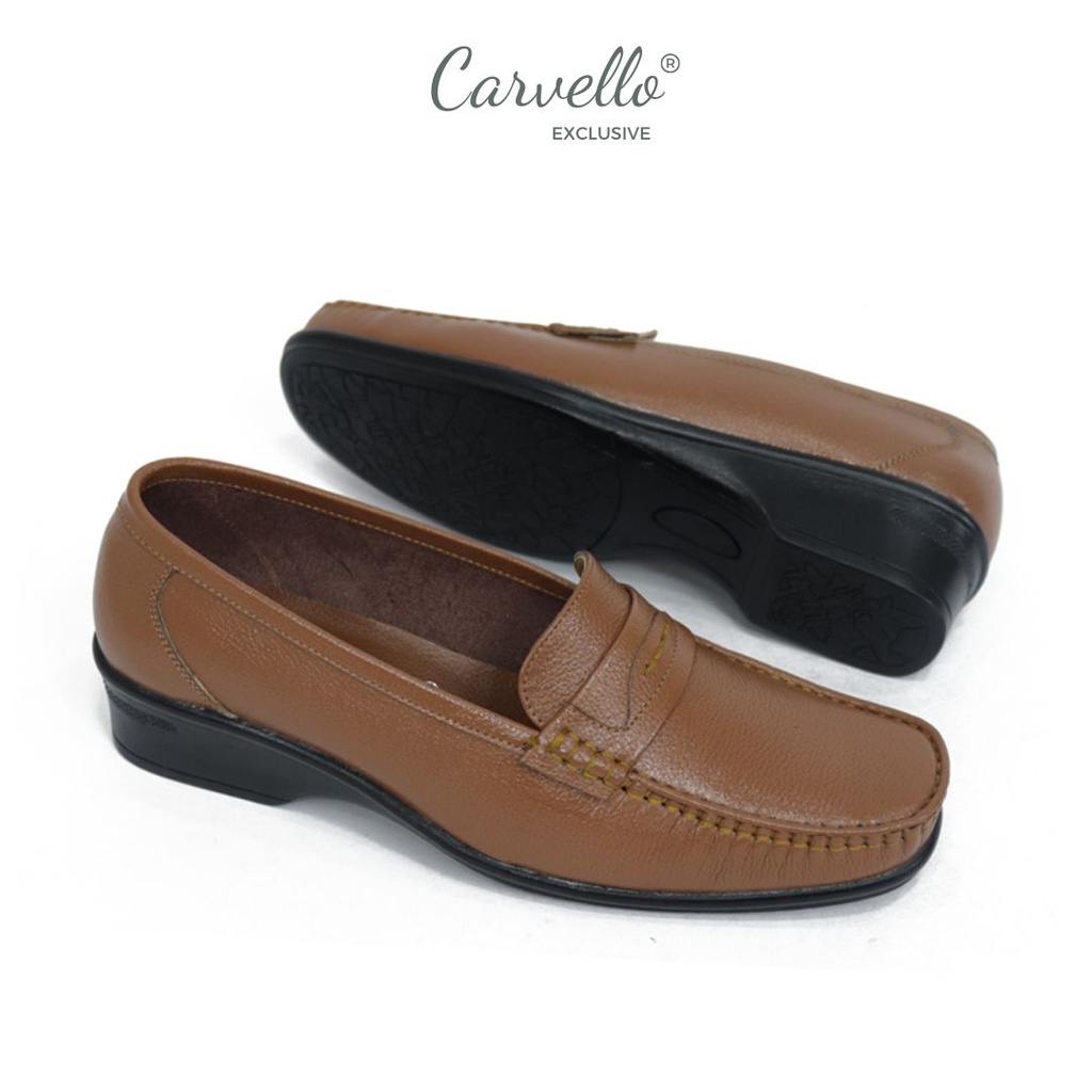 Sepatu Pantofel Wanita Hak 3 Cm Kerja Sekolah Kantor Tan Kulit Asli