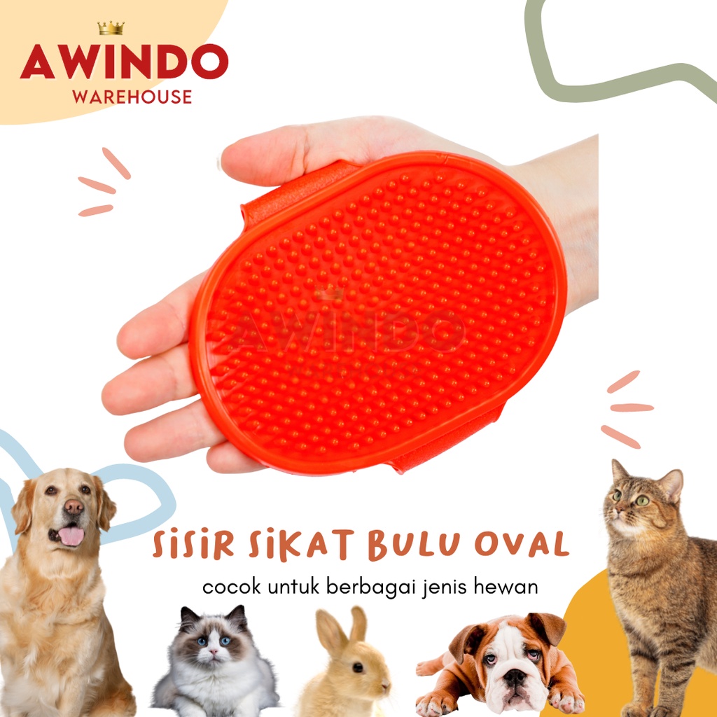 SISIR OVAL - Sisir Karet Mandi Pijat Bulu Kucing Anjing Kelinci Sisir Sikat Hewan Pet Grooming