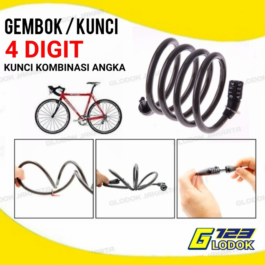 Gembok Pengaman Sepeda Motor Helm Kabel Kode Angka 4 Digit Angka