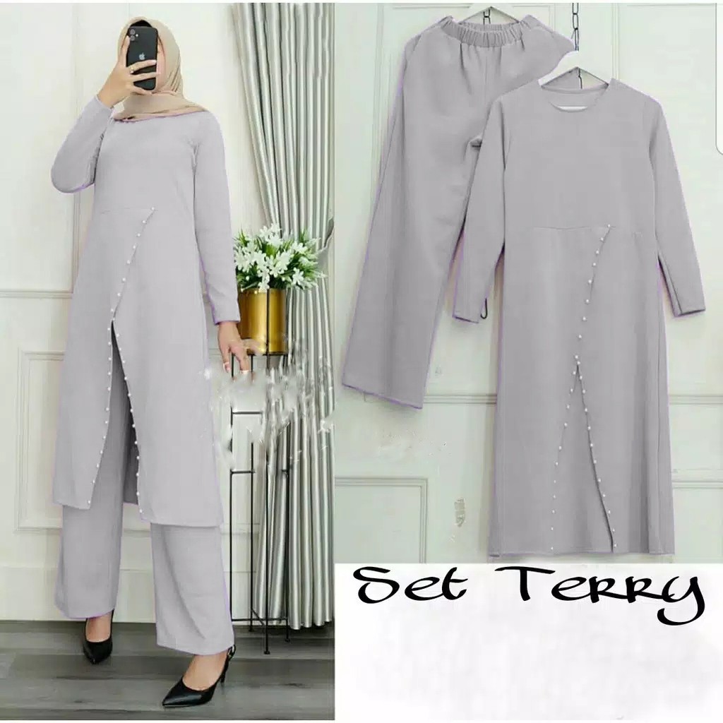 SET TERRY PEARLY MF / SETELAN LONG TUNIK MUTIARA TERRY