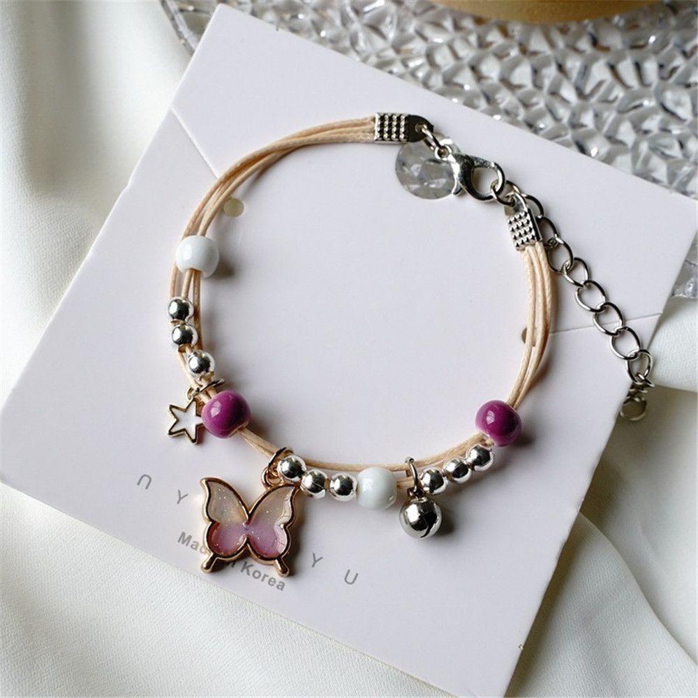 R-flower Butterfly Bracelet BFF Bell Beads Hadiah Teman Liontin Yang Dapat Disesuaikan
