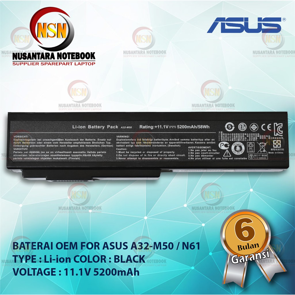 Baterai OEM For Asus N43 A32-M50 / A33-M50 A32-N61 N61 A32-X64