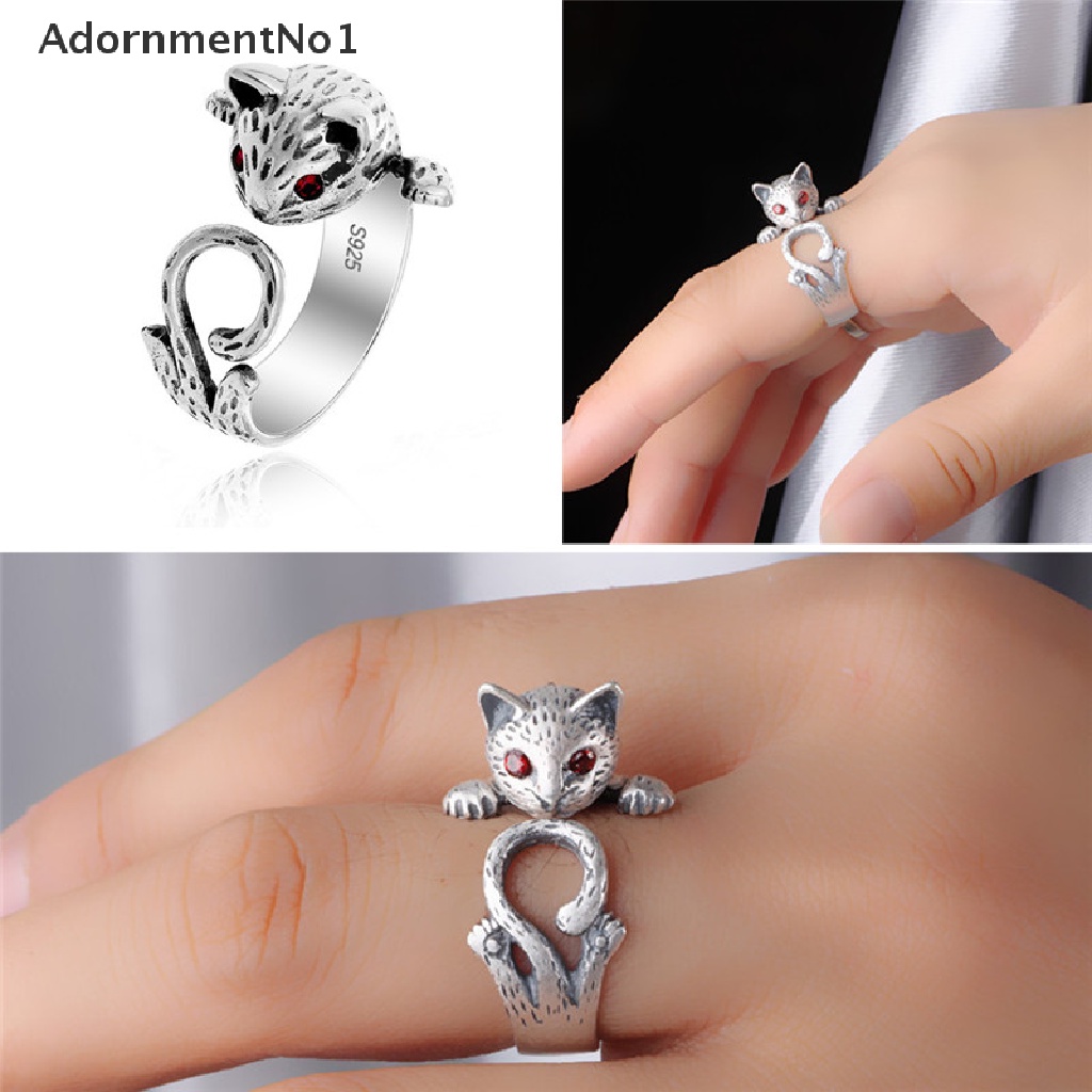 (AdornmentNo1) Cincin Terbuka Adjustable Motif Kucing + Hollow Gaya Boho / Vintage Untuk Wanita