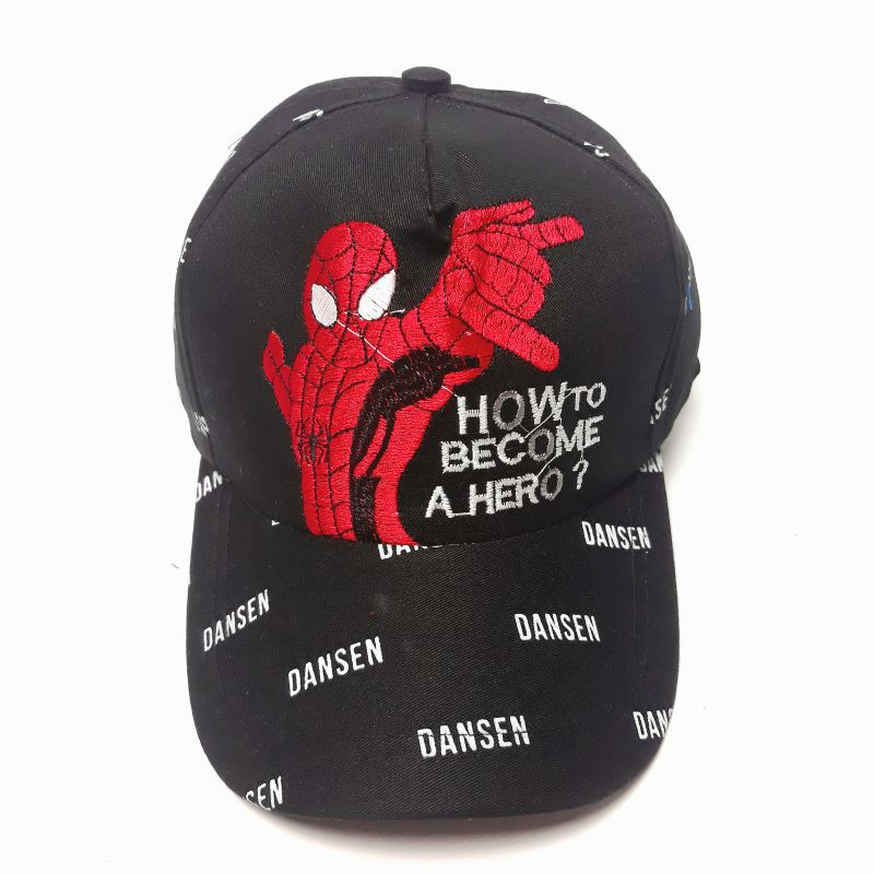 Topi Anak laki laki perempuan motif keren lucu Sablon Karakter hero umur 2 3 4 5 6 7 8 9 10 tahun-Hitam