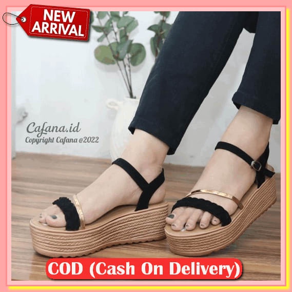 Lurad Sepatu Sandal Wanita Wedges Sendal Wanita Import Tinggi Wedges Modern Ala Korea Wedges Hitam S